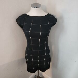 Express Black Geometric Print‎ Cap Sleeve Sheath Dress XS